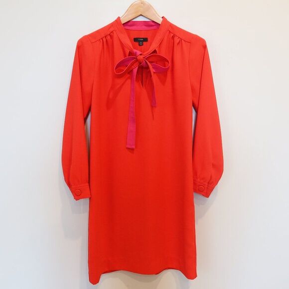 J.Crew Red Bow Neck Dress 4 holiday formal event party chic classic aline knee - Picture 1 of 12